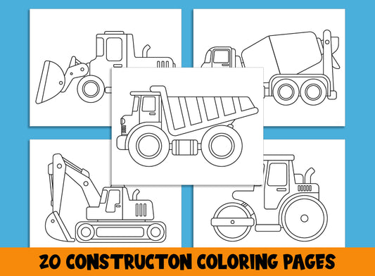 Construction Coloring Set: 20 Pages of Preschool and Kindergarten Worksheets, PDF File, Instant Download