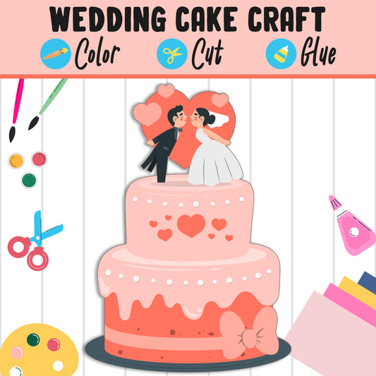 Wedding Cake Craft for Young Artists: Color, Cut, and Glue Activity for PreK to 2nd Grade, PDF File, Instant Download