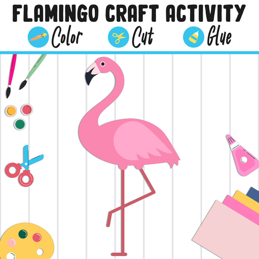 Pink Flamingo Craft Activity - Color, Cut, and Glue for PreK to 2nd Grade, PDF File, Instant Download