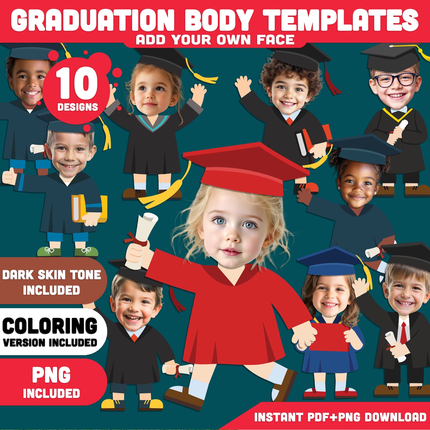 Graduation Party Bundle Printable, Banner Decor, Add Your Own Face Craft, Editable Certificates Any Grade, 235+ Pages, 8.5x11 Set