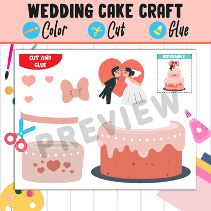 Wedding Cake Craft for Young Artists: Color, Cut, and Glue Activity for PreK to 2nd Grade, PDF File, Instant Download