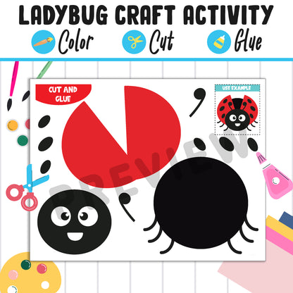 Ladybug Paper Craft Activity - Color, Cut, and Glue for PreK to 2nd Grade, PDF File, Instant Download