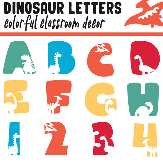 Dinosaur Bulletin Board Letters | A - Z, Letters and Numbers,1 and 2 Per Page, Colorful Classroom Decor