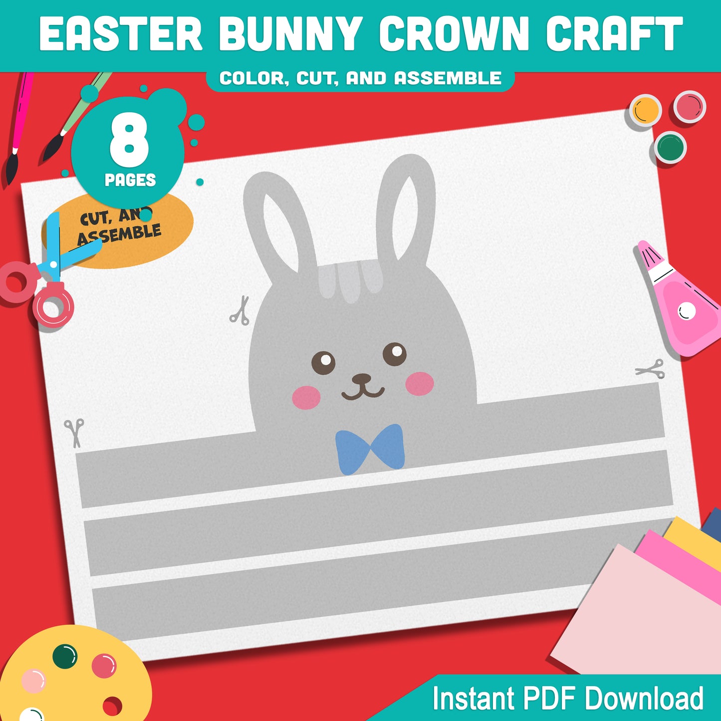 Easter Bunny Crown Craft! Create Adorable Hats and Headbands with 4 Printable Templates for Coloring and Assembling – Perfect for Easter Fun, PDF Download