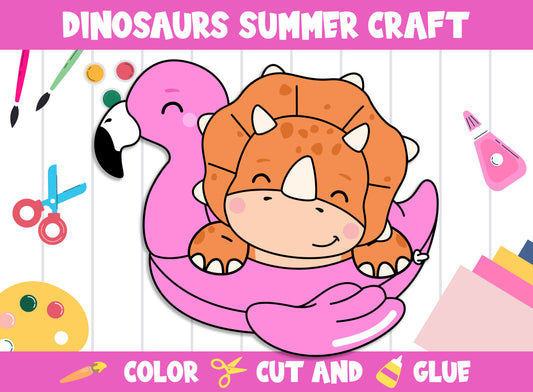 Dinosaurs Summer Craft Activity for Kids : Color, Cut, and Glue for PreK to 2nd Grade, PDF File, Instant Download