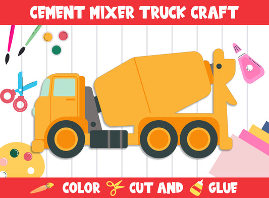 Construction Vehicle : Cement Mixer Truck Craft Activity - Color, Cut, and Glue for PreK to 2nd Grade, PDF File, Instant Download