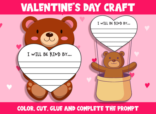 Kindness Bulletin Board Valentine's Day Craft Activity, Color, Cut, Glue and Complete the Prompt, 2 Options, PDF File, Instant Download