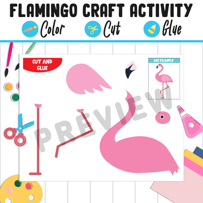Pink Flamingo Craft Activity - Color, Cut, and Glue for PreK to 2nd Grade, PDF File, Instant Download