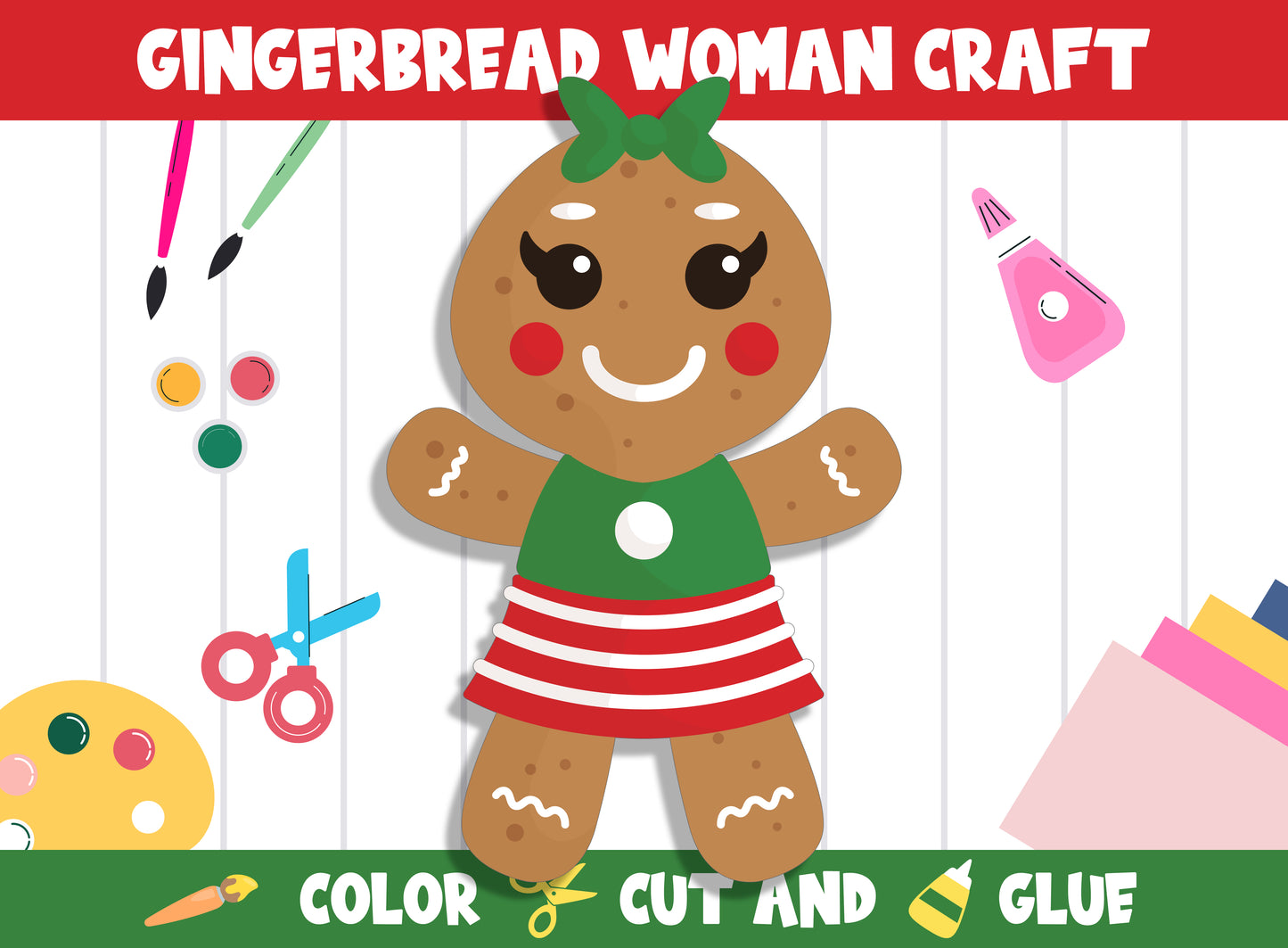 Sweet Gingerbread Woman Craft Kit: Printable Templates for Creative Fun (PreK to 2nd Grade), PDF File, Instant Download
