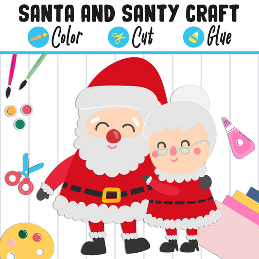 Santa Claus and Santy Craft Activity - Color, Cut, and Glue for PreK to 2nd Grade, PDF File, Instant Download