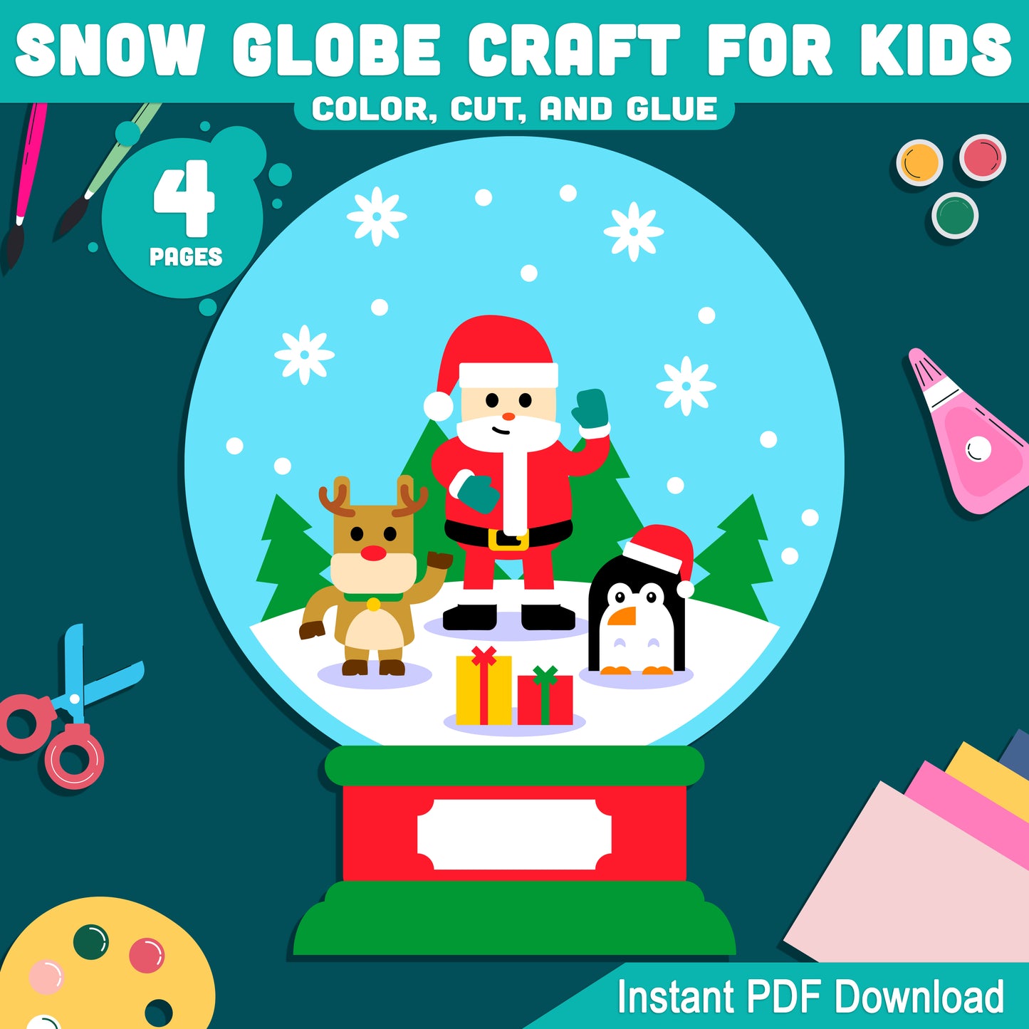 Snow Globe Craft Ornament Template – Fun Color, Cut, and Glue Activity for Kids’ Winter Bulletin Boards or Parent Gifts, PDF Download Today!