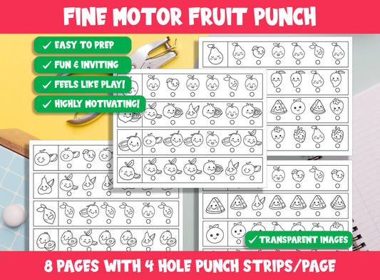 Fine Motor Fruit Punch, Kids Hole Punch Activities for Task Boxes & Tubs, 8 Pages, 4 Strips/Page, PDF File, Instant Download.