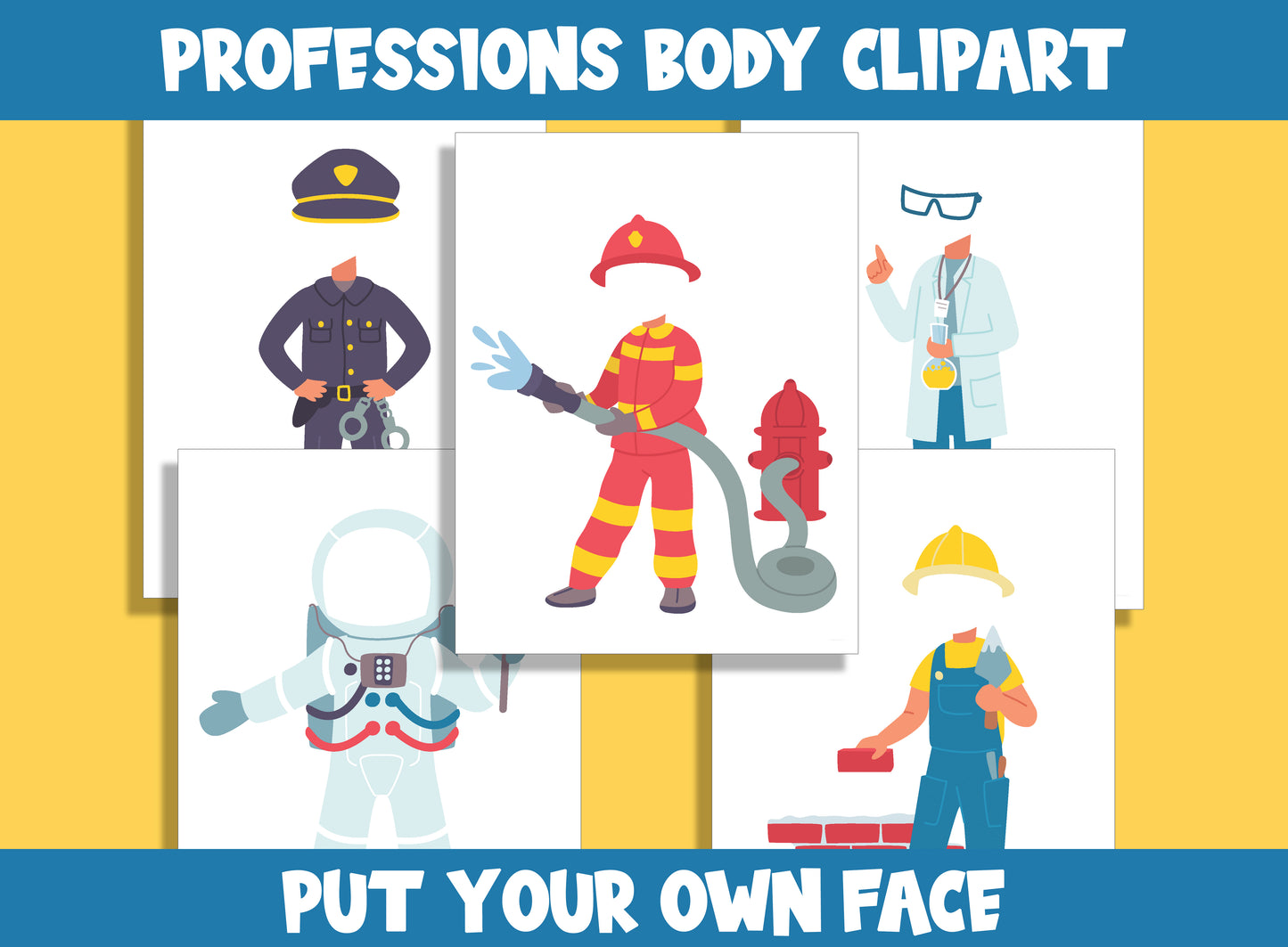 Professions Body Clipart, Color, Cut, & Glue, Put Your Own Face, for PreK to 7th