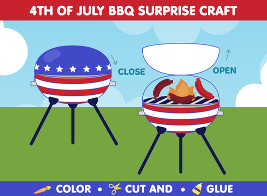 Independence Day : 4th of July BBQ Surprise Craft Activity for Kids! Fun to Color, Cut, & Glue, Available in Color and Coloring Versions.