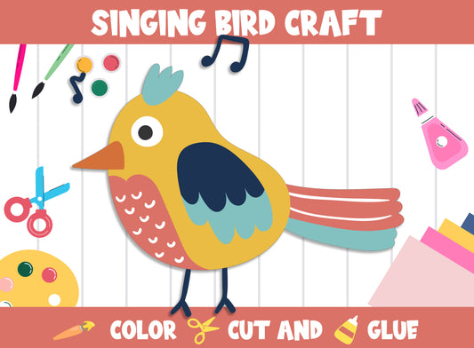 Singing Bird - Spring Craft Activity : Color, Cut, and Glue for PreK to 2nd Grade, PDF File, Instant Download