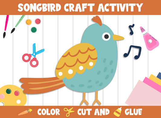 Songbird - Spring Craft Activity : Color, Cut, and Glue for PreK to 2nd Grade, PDF File, Instant Download