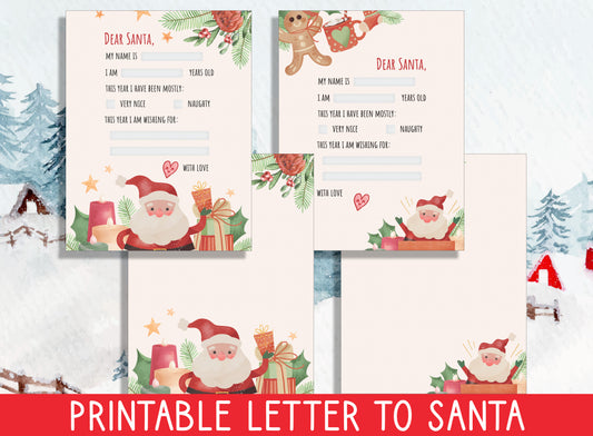 Dear Santa Wishes: Fillable & Blank Letter Templates for Festive Dreams, PDF File, Instant Download