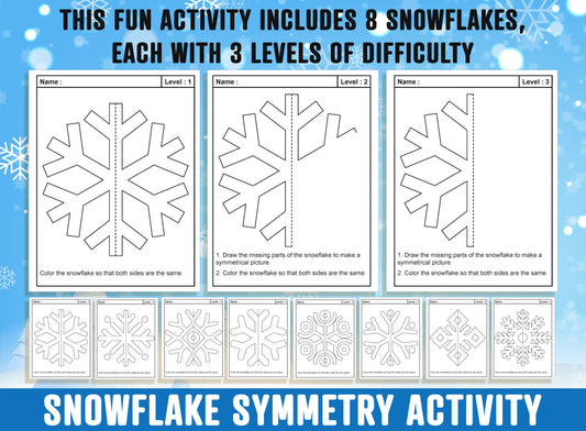 Snowflake Symmetry Unveiled: 24 Pages, 8 Distinct Designs, Each Featuring 3 Levels of Difficulty to Inspire Creative Mastery