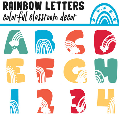 Rainbow Bulletin Board Letters | A - Z, Letters and Numbers,1 and 2 Per Page, Colorful Classroom Decor