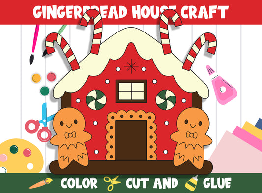 Gingerbread House Craft for Kids: Color, Cut, and Glue, PDF File, Instant Download