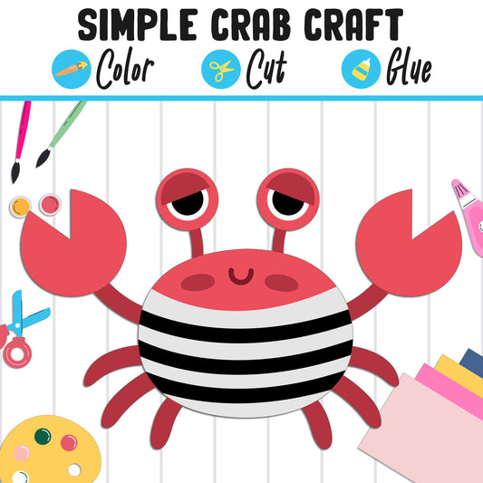 Simple Crab Craft for Kids: Color, Cut, and Glue, a Fun Activity for Pre K to 2nd Grade, PDF Instant Download