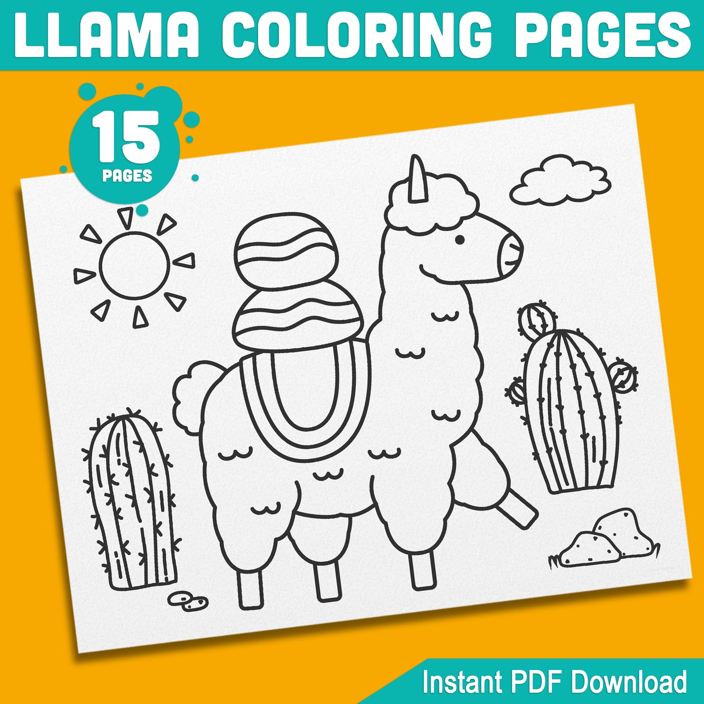 15 Simple Llama Coloring Pages for Kids β Perfect for Preschool & Kindergarten, Fun and Easy-to-Print PDF Activity, Instant Download