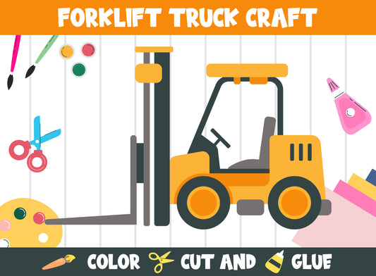 Construction Vehicle : Forklift Truck Craft Activity - Color, Cut, and Glue for PreK to 2nd Grade, PDF File, Instant Download
