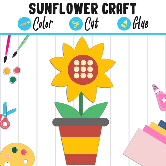 Sunflower Craft : Color, Cut, and Glue, a Fun Activity for Pre K to 2nd Grade, PDF Instant Download