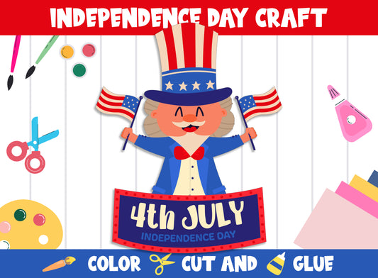 4th of July Independence Day Craft Activity - Color, Cut, and Glue for PreK to 2nd Grade, PDF File, Instant Download
