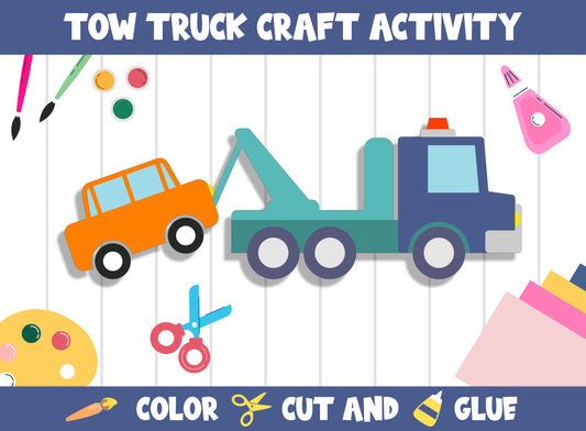 Tow Truck Craft Activity - Color, Cut, and Glue for PreK to 2nd Grade, PDF File, Instant Download
