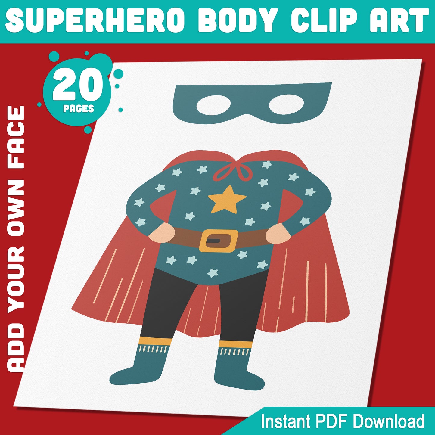 Superhero Body Cutout Clip Art: Add Your Own Face for a Customizable, Fun Activity – 20 Designs, Perfect for Kids’ Crafts & Parties, Instant PDF Download