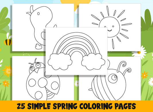 25 Printable Simple Spring Coloring Pages for Preschool and Kindergarten, PDF File, Instant Download