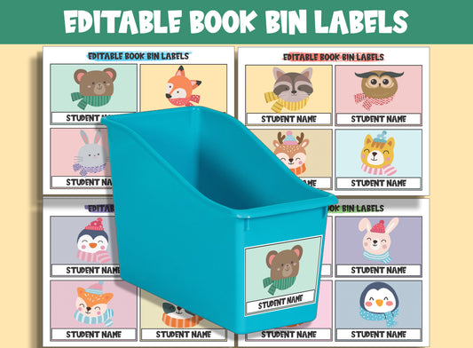 Adorable Winter Creatures at Your Fingertips: 16 Editable Book Bin Labels for Classroom Charm, PDF File, Instant Download
