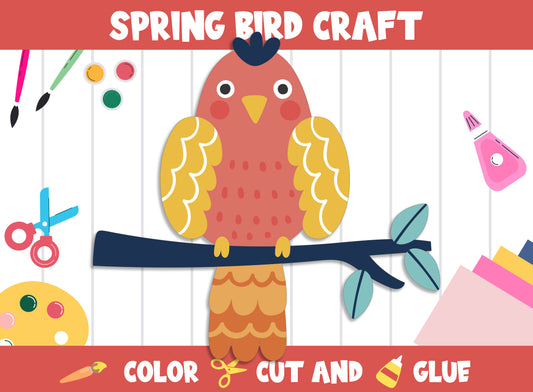 Spring Bird - Spring Craft Activity for Kids : Color, Cut, and Glue for PreK to 2nd Grade, PDF File, Instant Download
