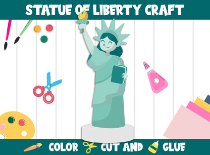 Statue of Liberty, Fourth of July Craft Activity - Color, Cut, and Glue for PreK to 2nd Grade, PDF File, Instant Download