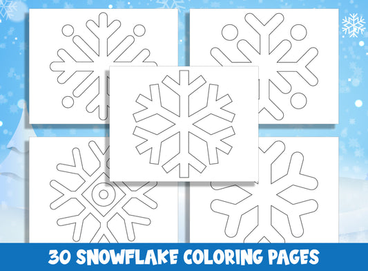 30 Printable Snowflake Coloring Pages for Preschool and Kindergarten, PDF File, Instant Download
