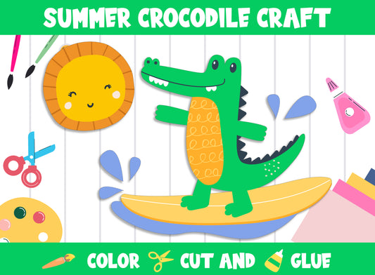 Summer Crocodile Craft Activity for Kids : Color, Cut, and Glue for PreK to 2nd Grade, PDF File, Instant Download