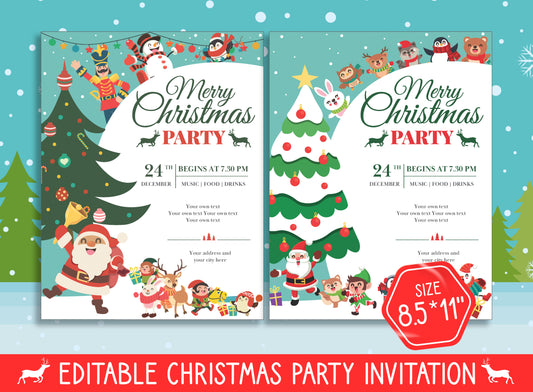 Jolly Kids Delight: Editable Merry Christmas Party Invitation - 2 Designs, 2 Sizes (8.5"x11" and 5"x7") - PDF Instant Download