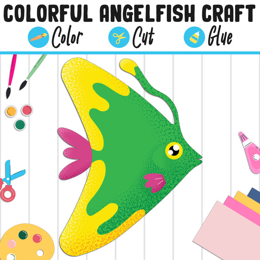 Colorful Angelfish Craft : Color, Cut, and Glue, a Fun Activity for Pre K to 2nd Grade, PDF Instant Download