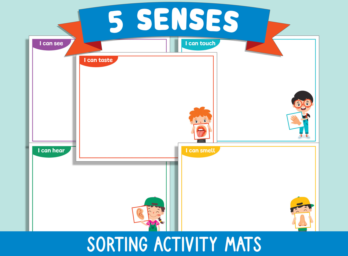 Five Senses Sorting Set for Preschool, Pre-K, and Kindergarten: Includes Cards, Mat, Pocket Chart, PDF File, and Instant Download