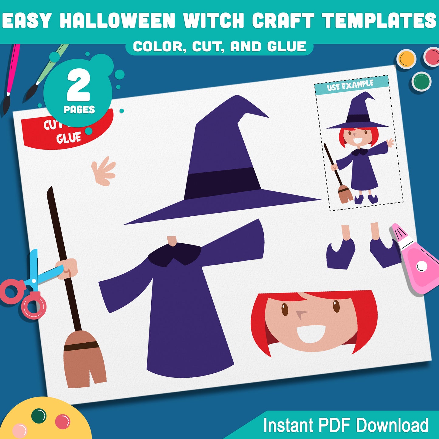 Printable Easy Halloween Witch Craft Templates, Fun October Craft Project, Perfect for Preschool, Pre-K, Kindergarten, Teachers, and Parents
