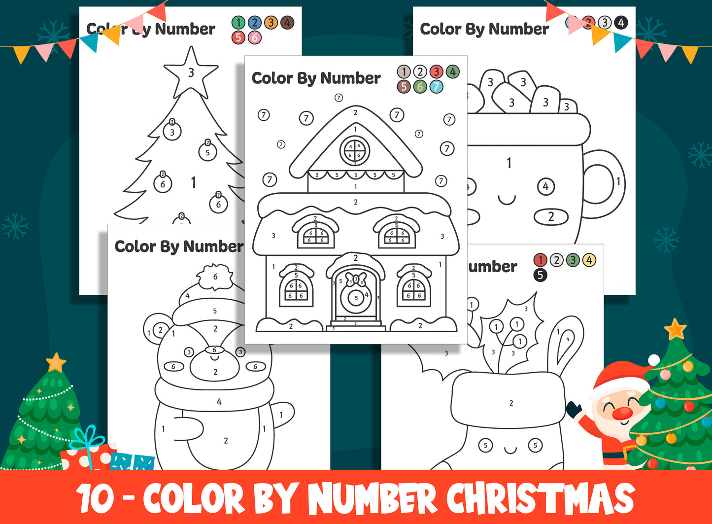 Jolly Holiday Colors: Simple Christmas Color by Number for Little Artists, 10 Pages, PDF File, Instant Download