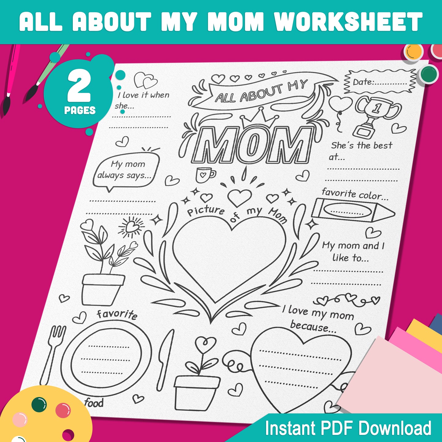 All About My Mom and Dad Worksheet: Special Creative Activity for Mother's and Father's Day, Instant PDF Download, Perfect for Kids!