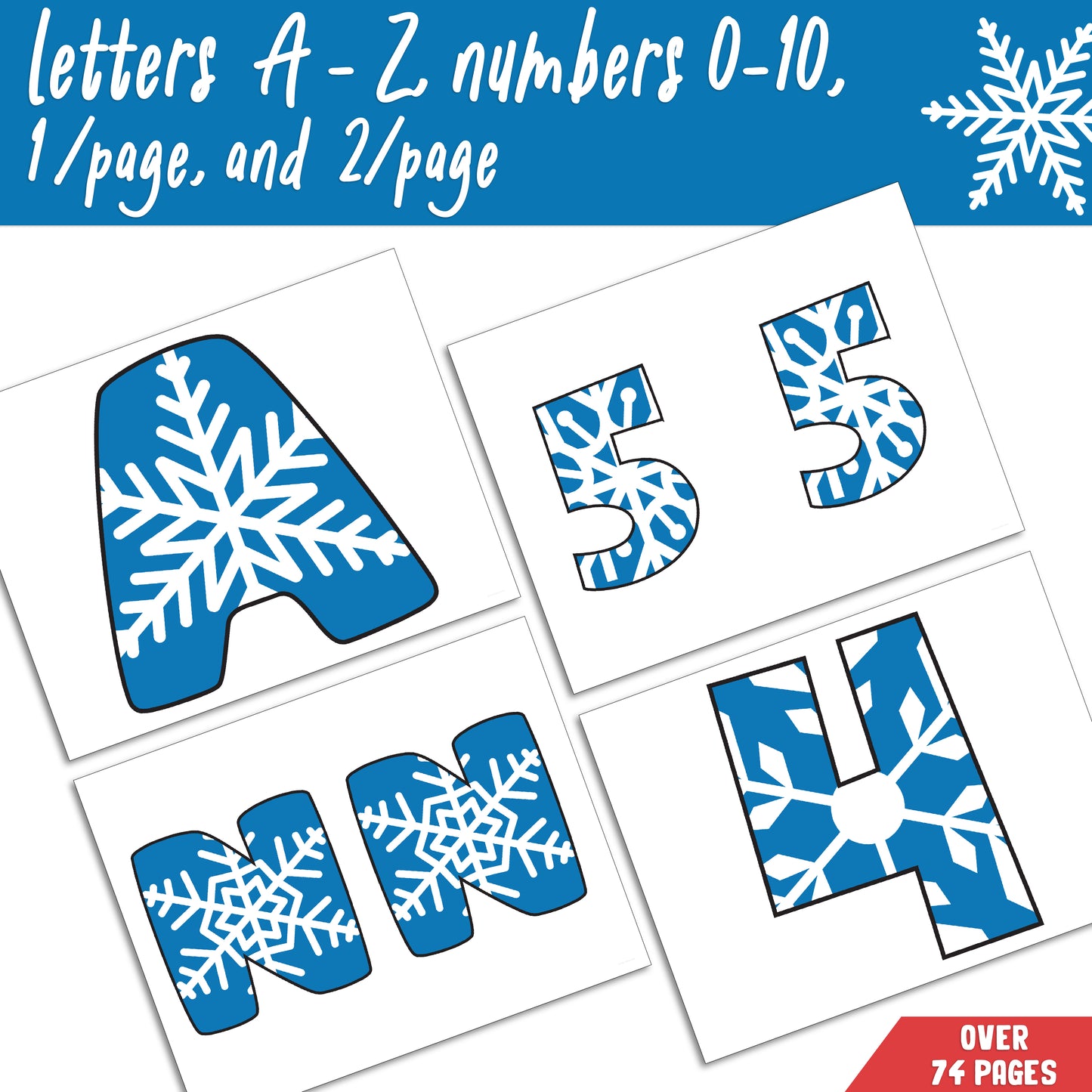 Snowflake Alphabet, Winter Bulletin Board Letters A-Z, Numbers 0-10, 1 and 2 per Page, Colorful Classroom Decor, 74 Pages – Perfect for Seasonal Classroom Displays