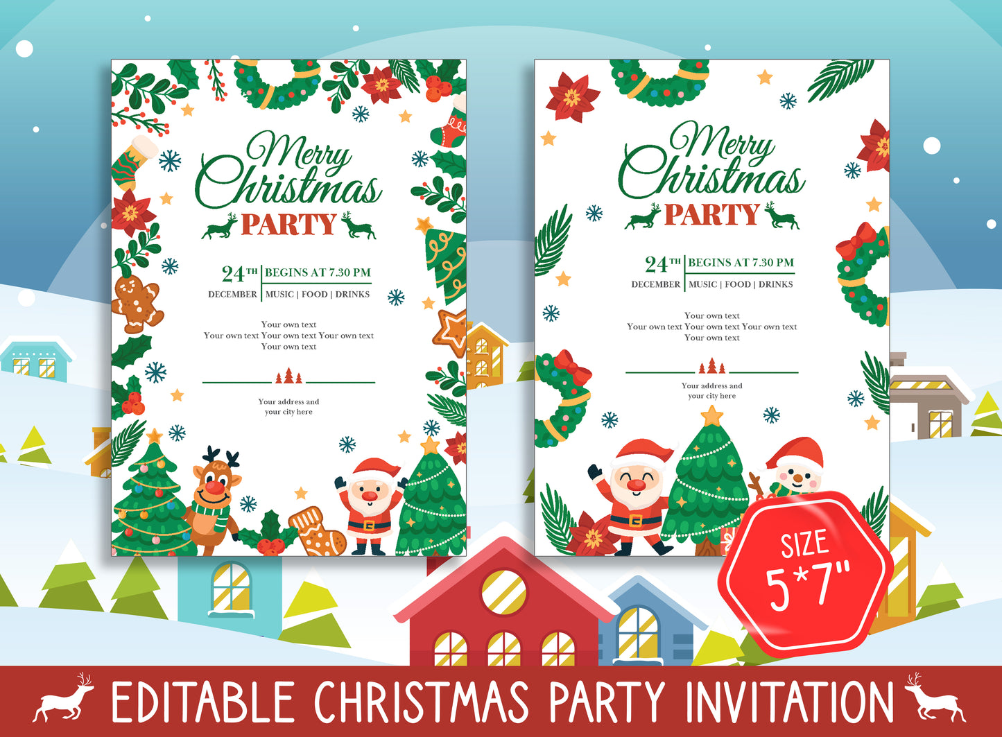 Spark the Holiday Spirit: Classroom Christmas Party Invitations, Choose from 2 Designs & 2 Sizes (8.5"x11" and 5"x7"), PDF, Instant Download