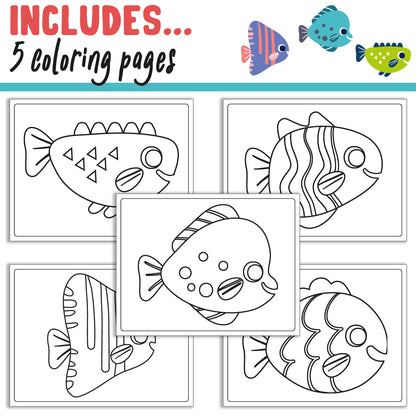 How To Draw a Cute Fish, Directed Drawing Step by Step Tutorial, Includes 5 Coloring Pages, PDF File, Instant Download