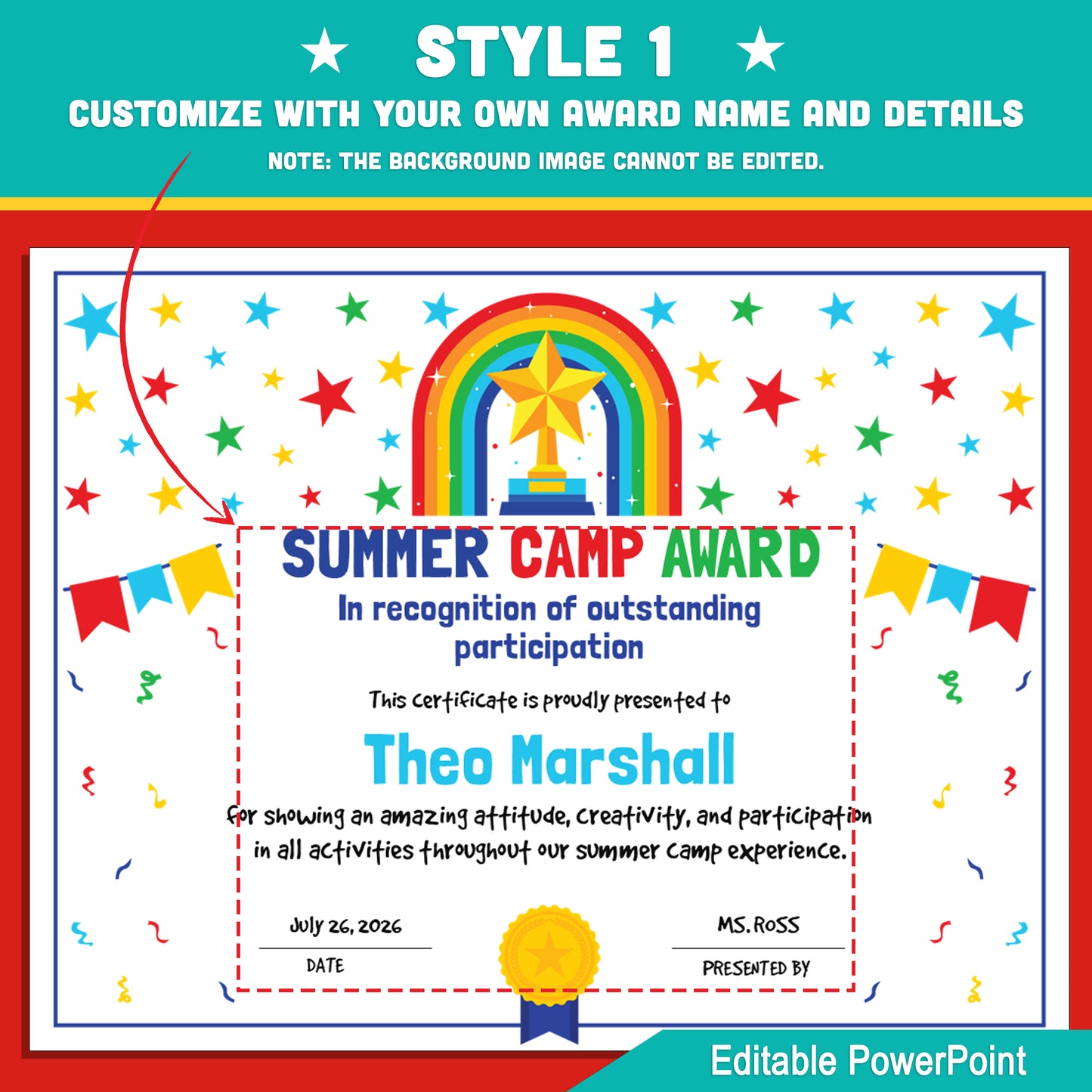 Editable Summer Camp Award – 4 Certificate Styles with Photo Options to Celebrate Camp Stars in STEM, Arts, Music, or Any Summer Program
