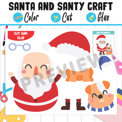 Santa Claus and Dog Craft Activity - Color, Cut, and Glue for PreK to 2nd Grade, PDF File, Instant Download