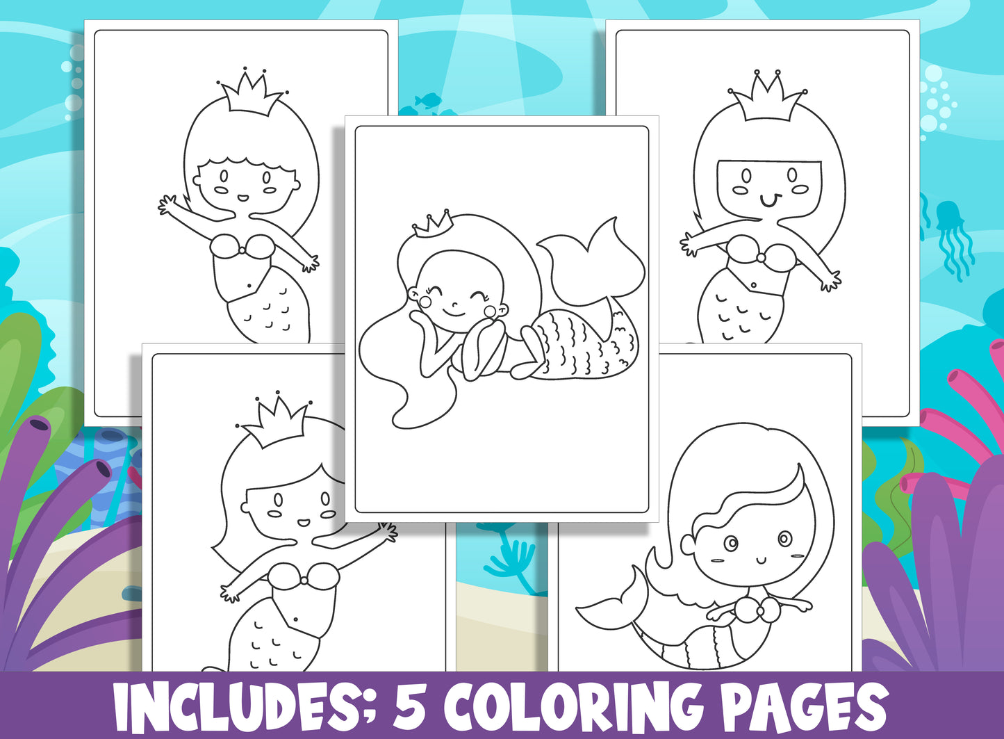 Learn How to Draw a Mermaid, Directed Drawing Step by Step Tutorial, Includes 5 Coloring Pages, PDF File, Instant Download