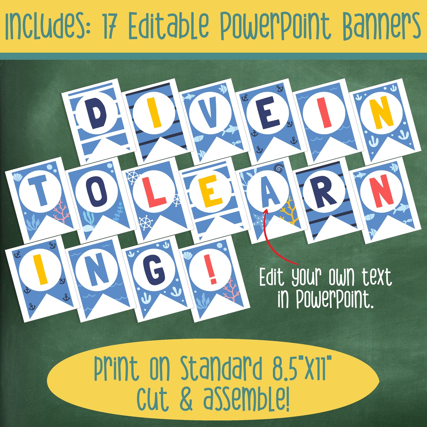 Editable Ocean Theme Classroom Decor, Ocean Animals & Under the Sea Bulletin Board Set for Class Door or Wall, 91+ Pages, Instant Download